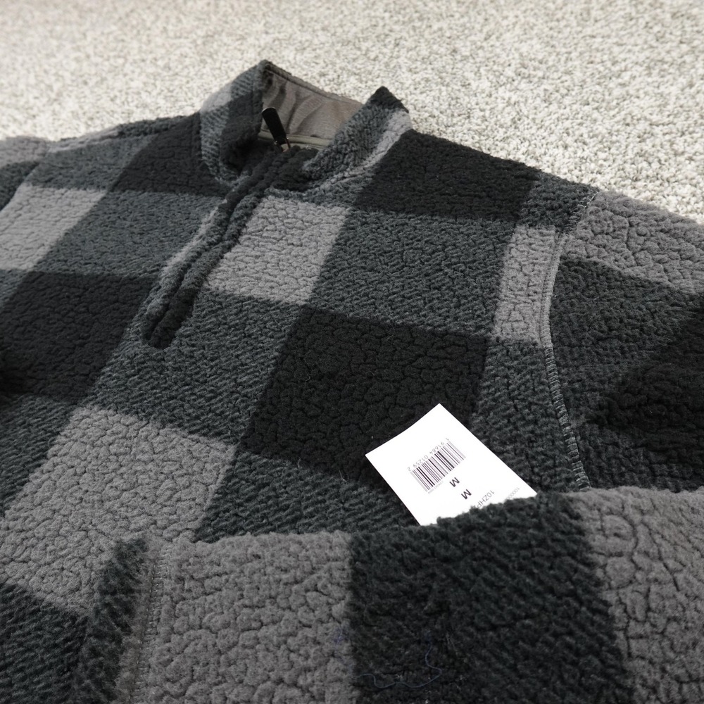 NEW Wrangler Sweater Mens M Black Gray Sherpa Fleece‎ Pullover 1/4 Zip Outdoor
